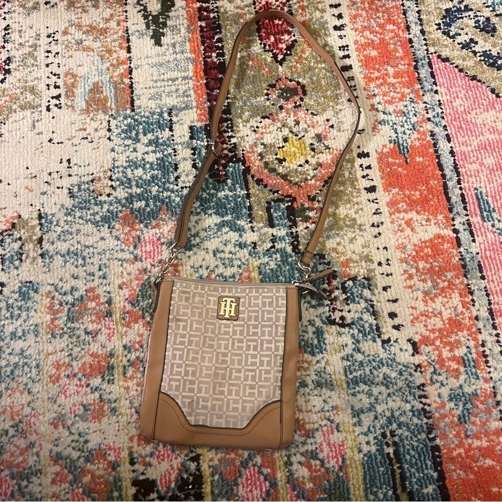 TOMMY HILFIGER SIGNATURE LOGO CROSSBODY SHOULDER BAG BROWN/BEIGE